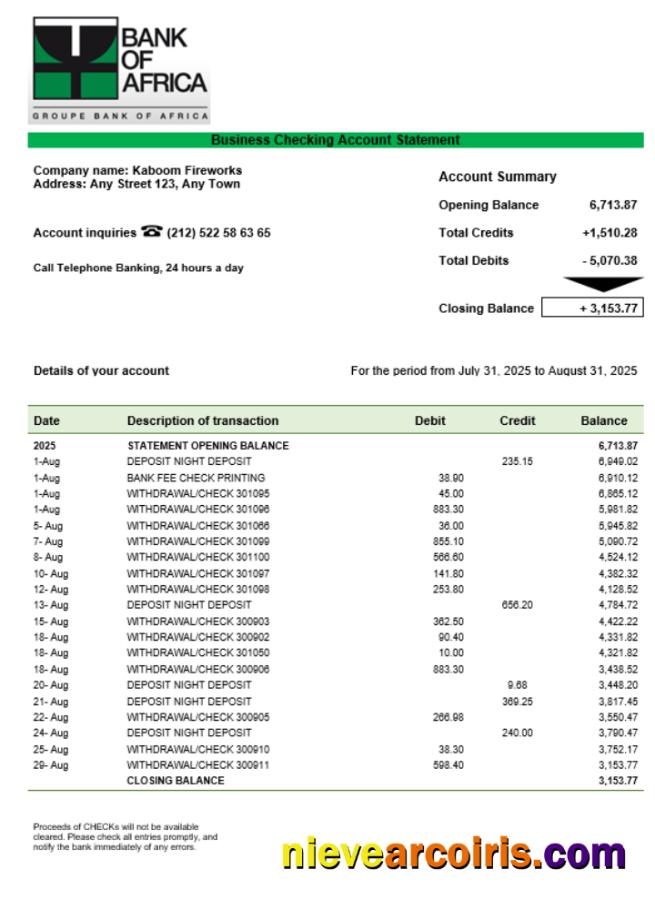 Burundi Bank of Africa bank organization checking account statement